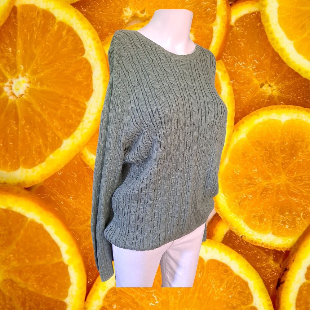 Talbots Petites Green Cable Knit Sweater Size Medium P